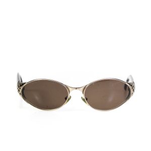Rochas Damen Metall Rahmen ovale Sonnenbrille schwarz braun silber Ton