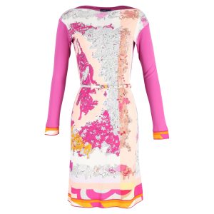 Emilio Pucci bedrucktes langärmeliges midi-Kleid in rosa Viskose 7748686643260