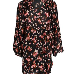 A.L.C. Minikleid mit Blumenmuster in schwarzer Seide