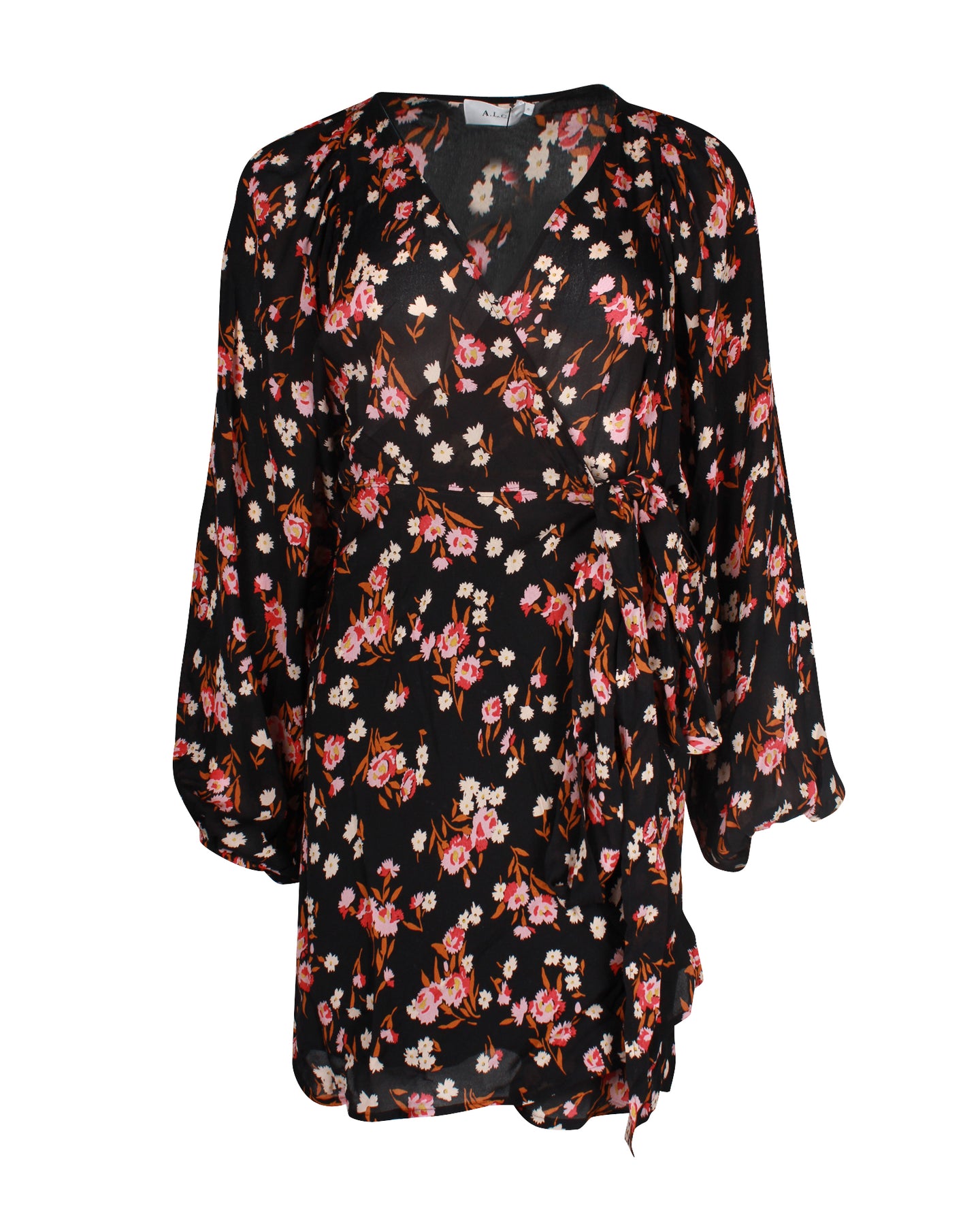 A.L.C. Minikleid mit Blumenmuster in schwarzer Seide