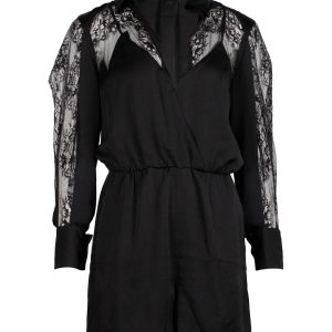 Maje Ines Lace-Paneled Playsuit in schwarzes Polyester 7748686184508