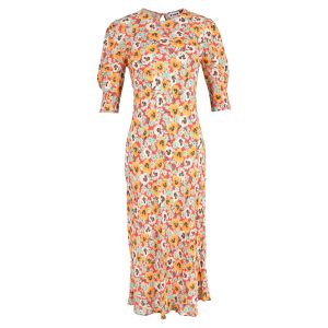 Rixo Jess Midikleid in orange mit Blumenmuster-print crepe de chine 7748686250044