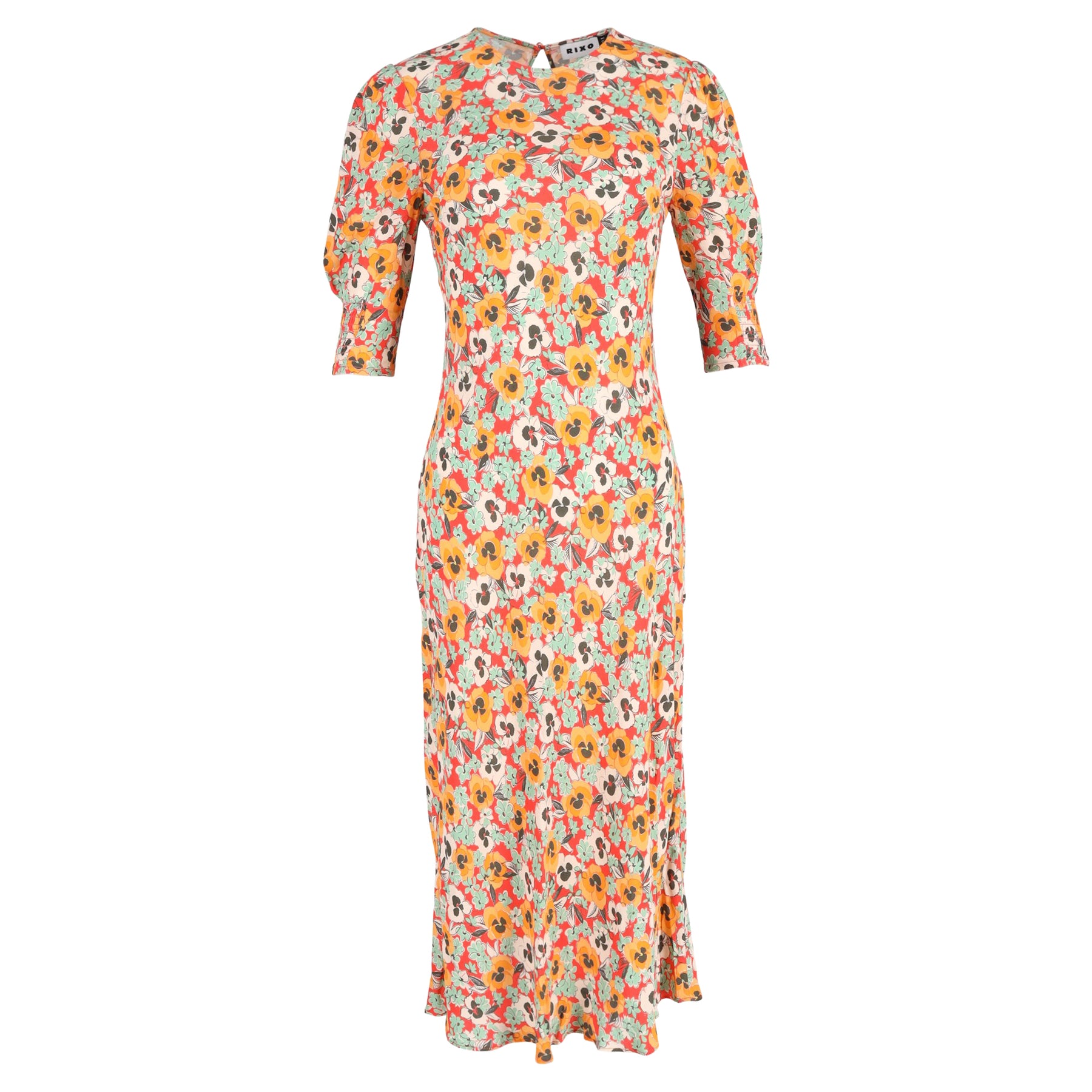 Rixo Jess Midikleid in Orange mit Blumenmuster Crepe De Chine