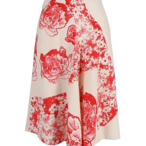 Stella McCartney A-Line Rock mit Blumenmuster in Creme-Seide