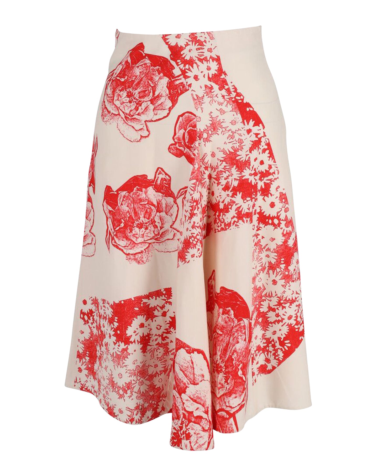 Stella McCartney A-Line Rock mit Blumenmuster in Creme-Seide