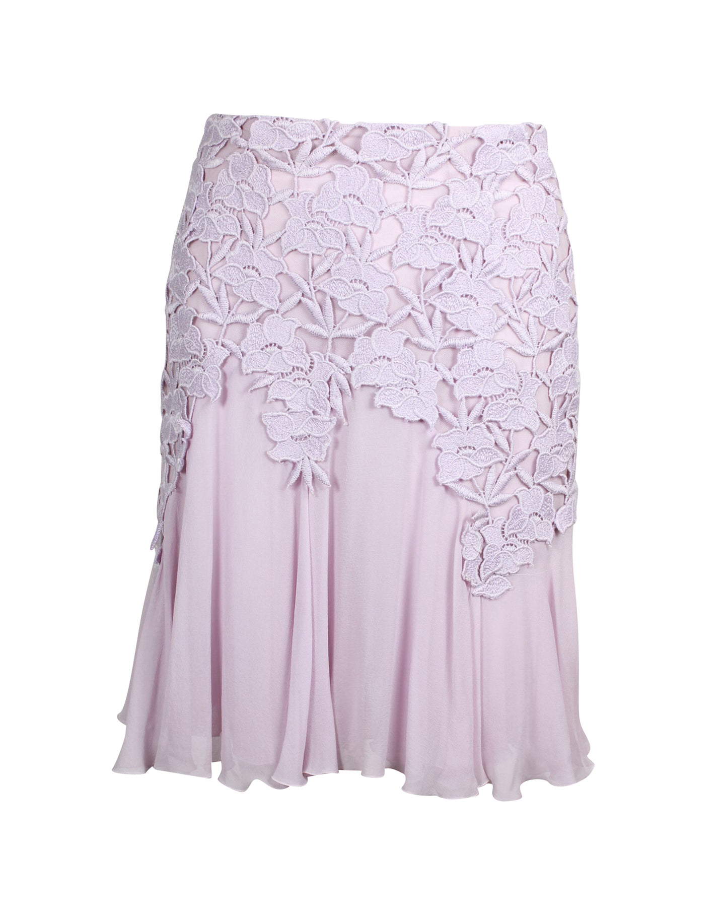 Giambattista Valli Minirock mit Spitzenbesatz aus lavendelfarbenem Baumwollseide-Polyester
