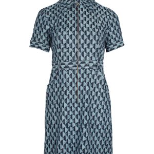 Sandro Monogram-Print Kleid aus blauer Baumwolle 7748687265852