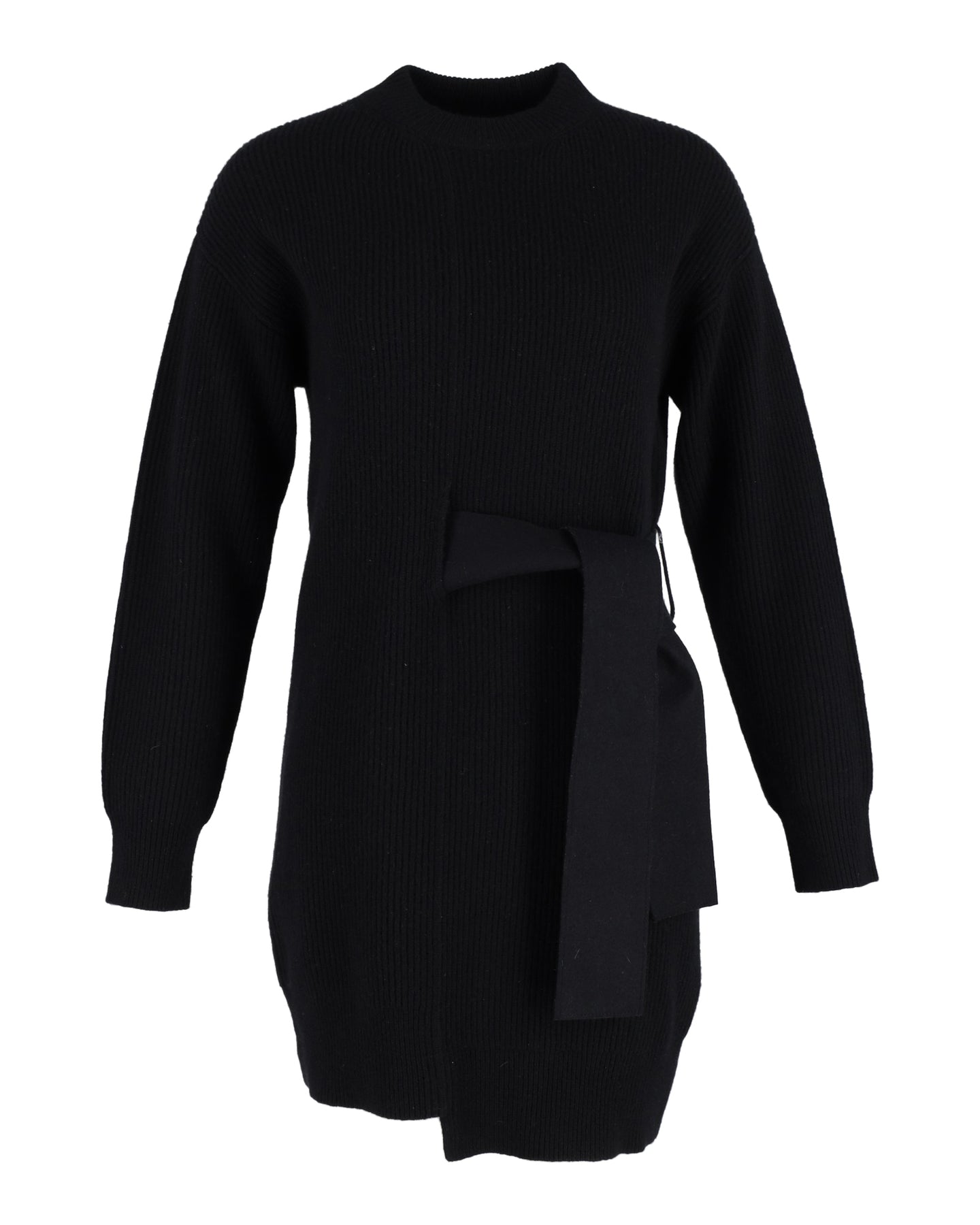 Proenza Schouler Rippstrick-Pulloverkleid mit seitlicher Schnürung aus schwarzer Wolle