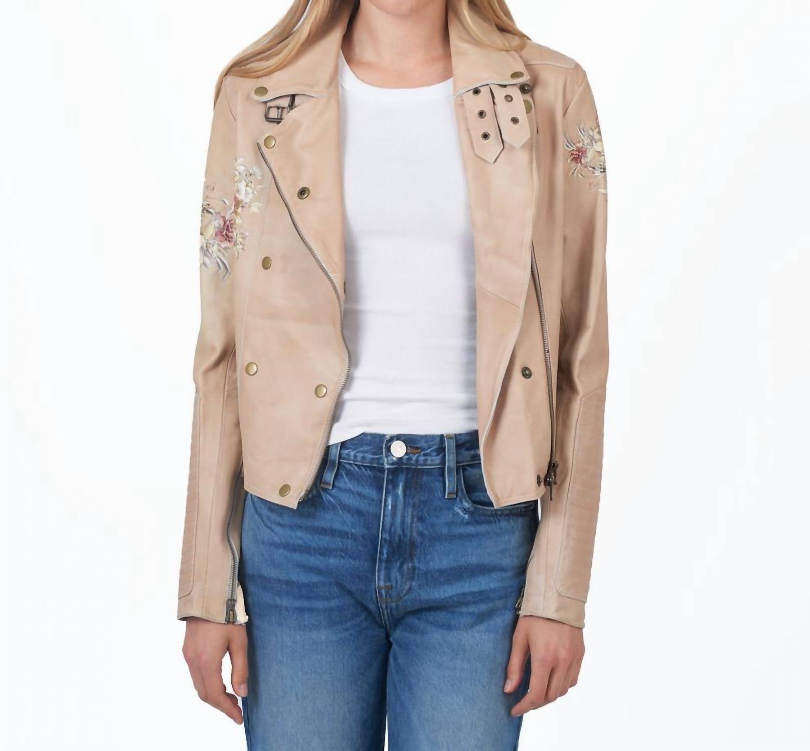 Harley mit Blumenmuster Lederjacke in Weiß