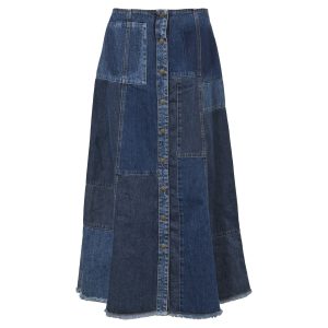McQ By Alexander McQueen Patchwork A-line Midirock in blau Denimalexande 7748690280508