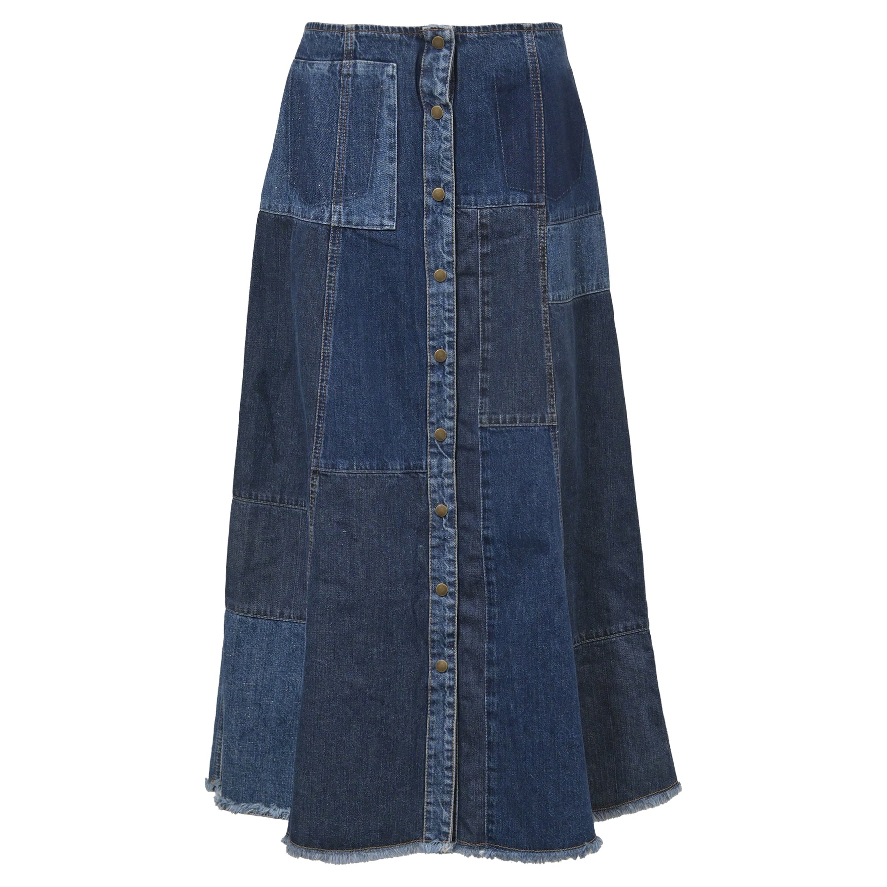 McQ Durch Alexander McQueen Midirock aus Patchwork A-Linie in Blau Denimalexande