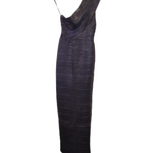 Herve Leger One Shoulder langes Kleid in schwarzem Rayon 7748690149436