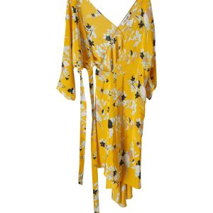 Diane von Furstenberg – Wickelkleid aus gelber Seide mit Blumenmuster