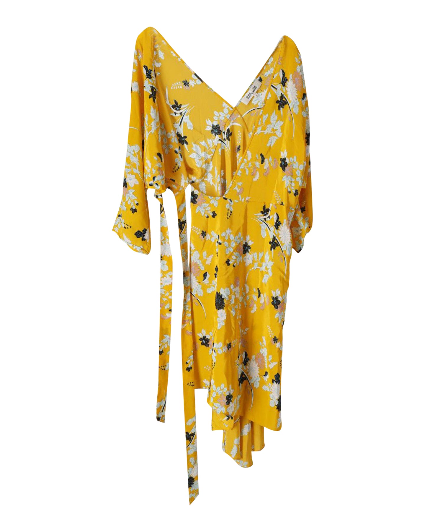 Diane von Furstenberg – Wickelkleid aus gelber Seide mit Blumenmuster