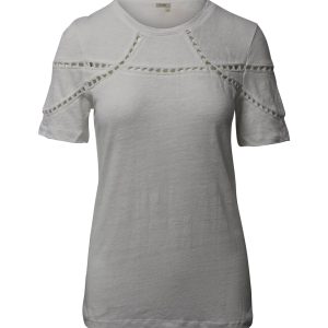 Maje Turan Lace Inserts T-Shirt aus weißem Leinen