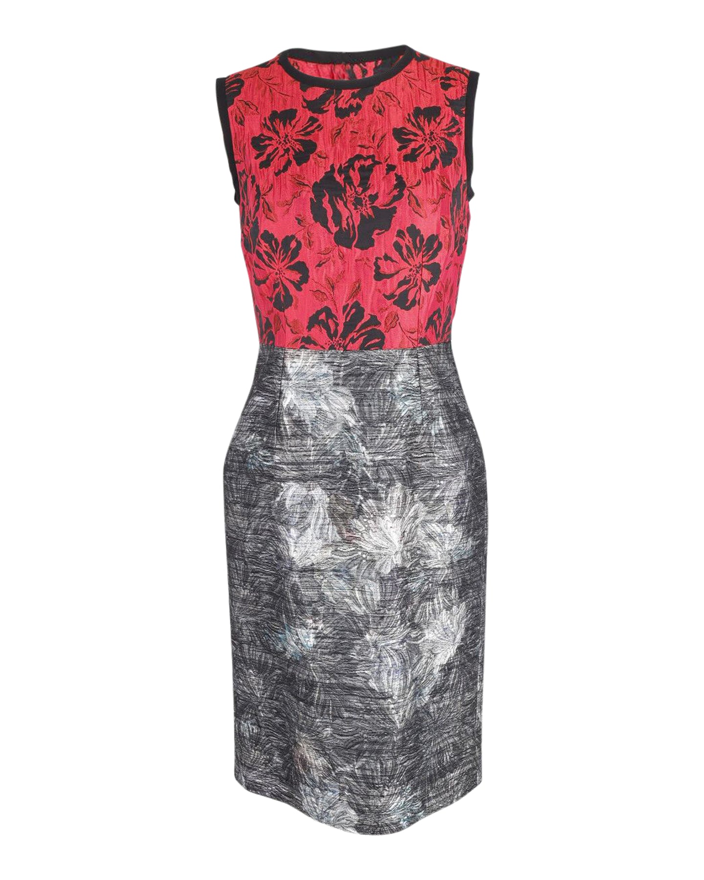 Dolce & Gabbana Gedrucktes ärmelloses Kleid in Rot und Silber Acetat