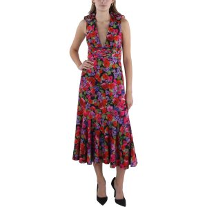 Below Knee Deep V Neck Midikleid