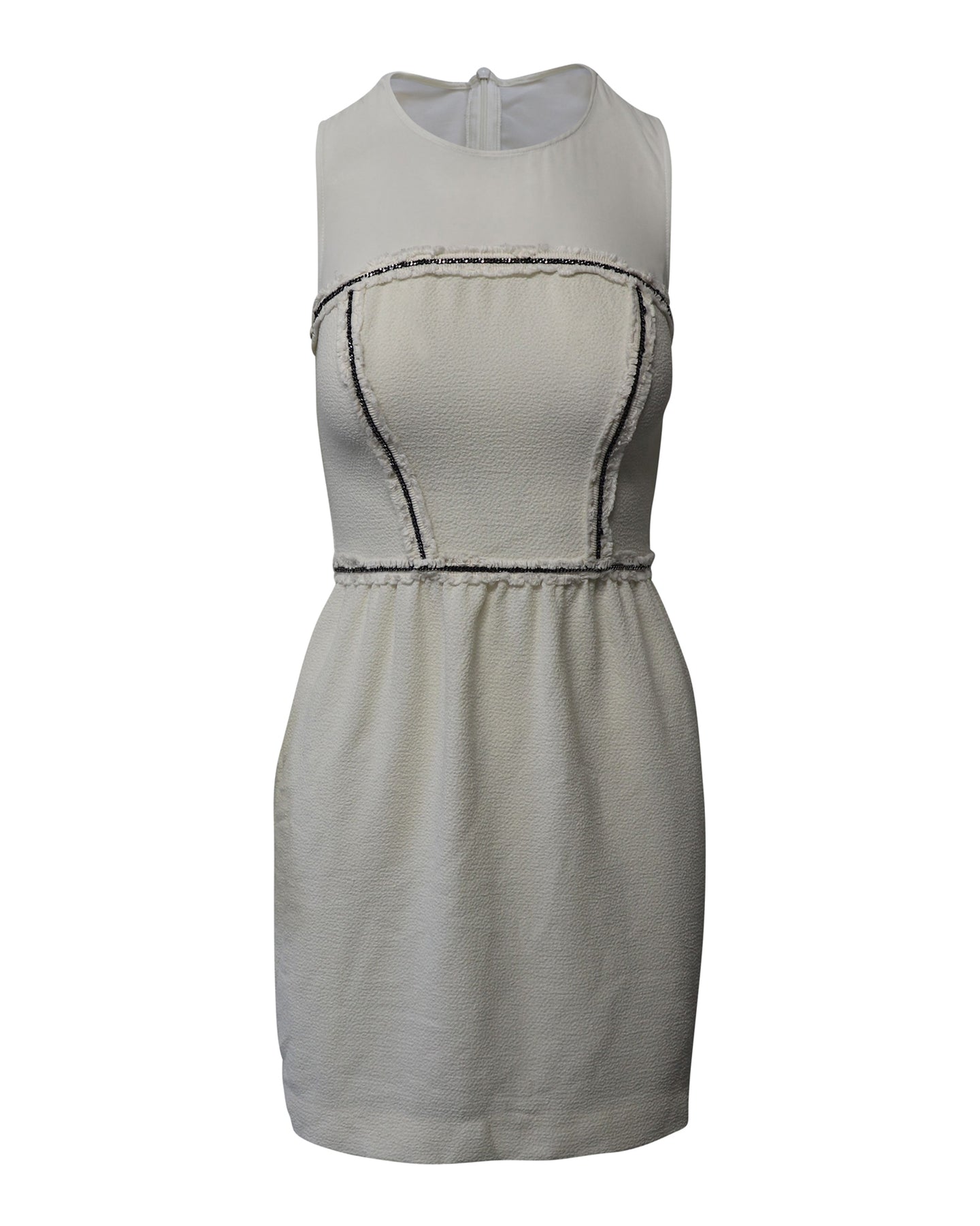 Sandro Paris Kleid aus cremefarbenem Polyester mit Mesh-Verkleidung