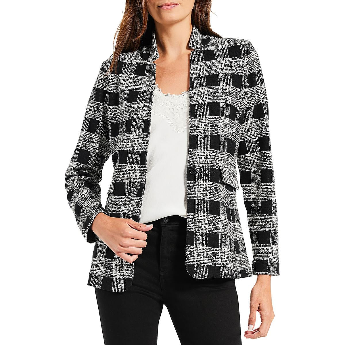 Baumwollmischung kariert One-Knopf Blazer