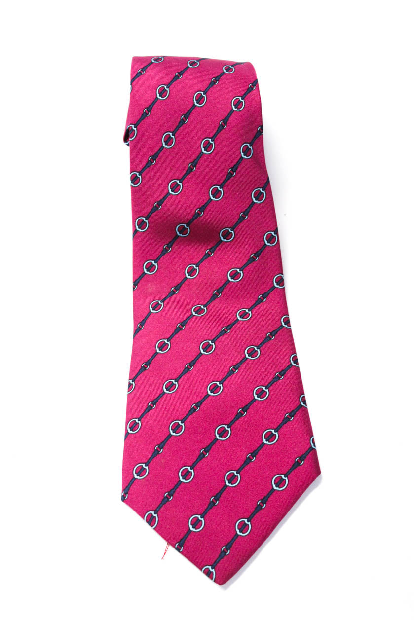 Hermes Herren klassisch Breite Steigbügel gedruckt Seide Krawatte Fuschia Blau
