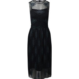 Boss Ärmellos gesticktes Tüllkleid aus schwarzem Polyester