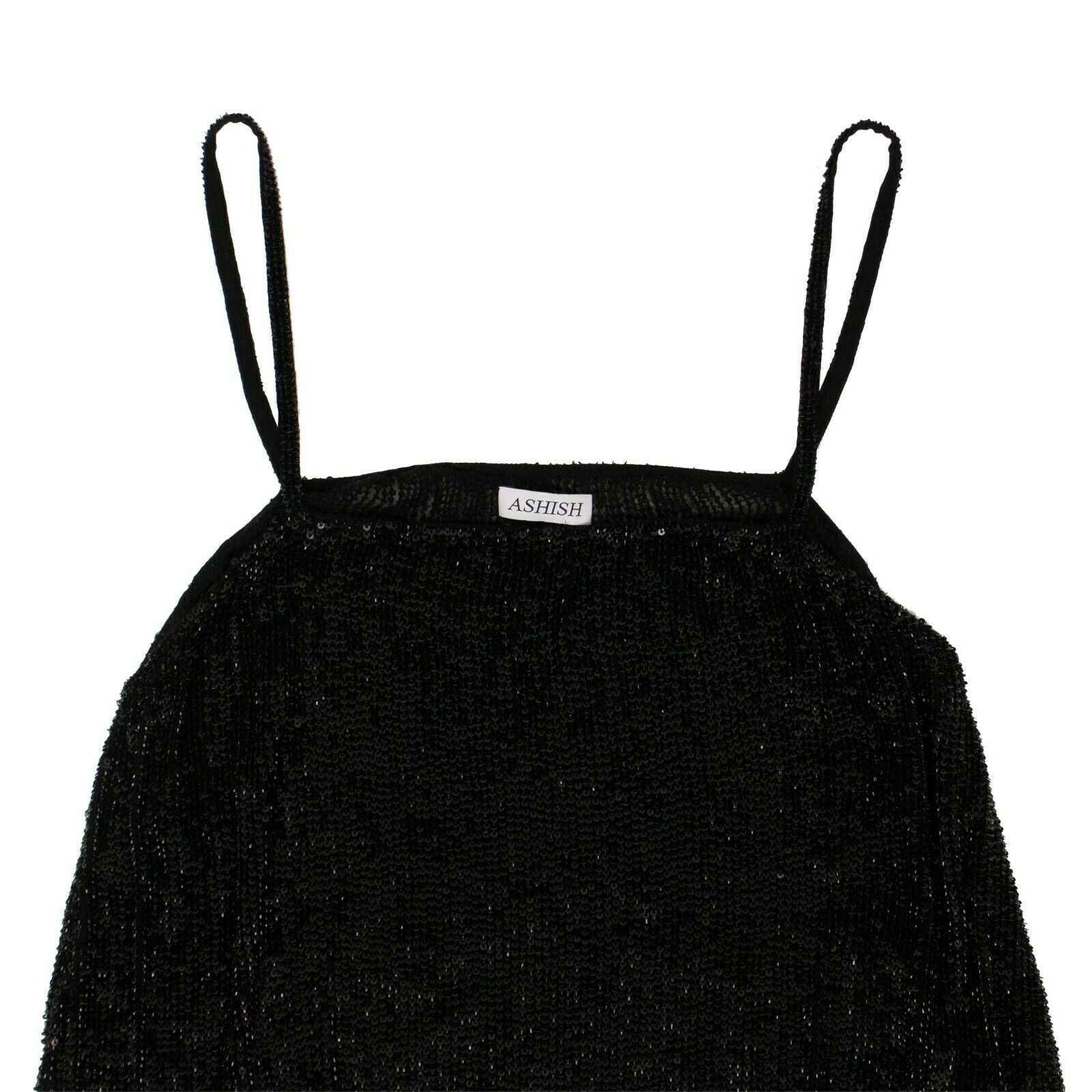 Schwarz Sheer Pailletten Slip Kleid