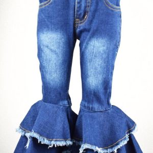 Mädchen doppelt gekräuselte Glocke Jeans in Licht Denim