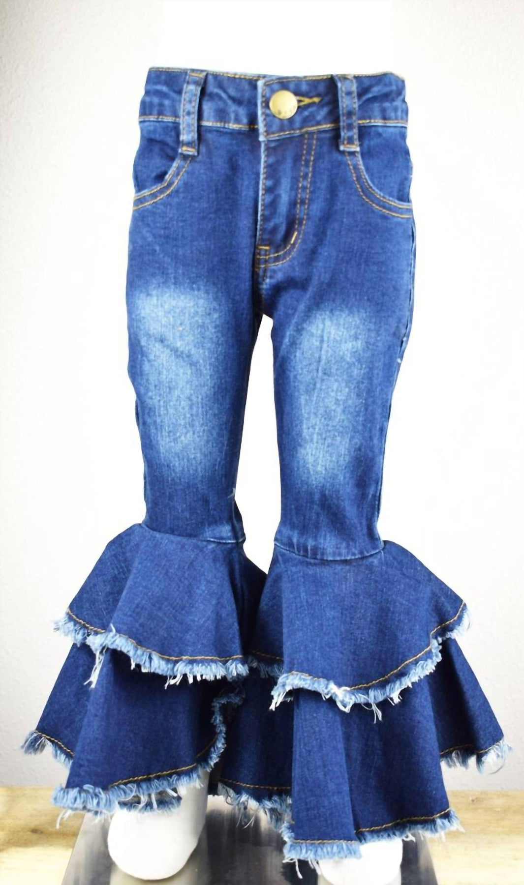 Mädchen Doppel Rüschen Bell Jeans in heller Denim