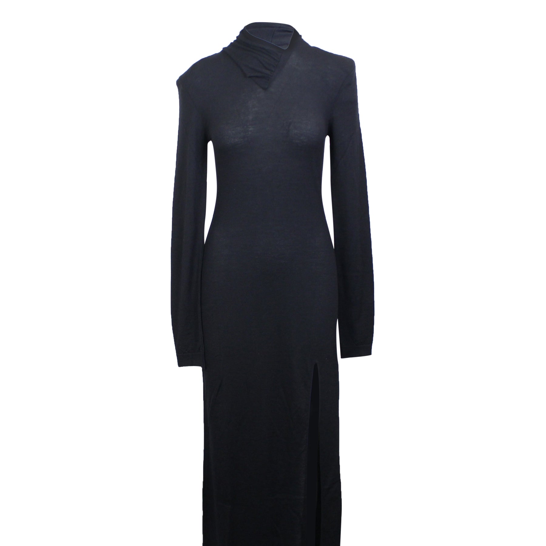 Damen Schwarz Wolle Twist Neck Maxi Kleid