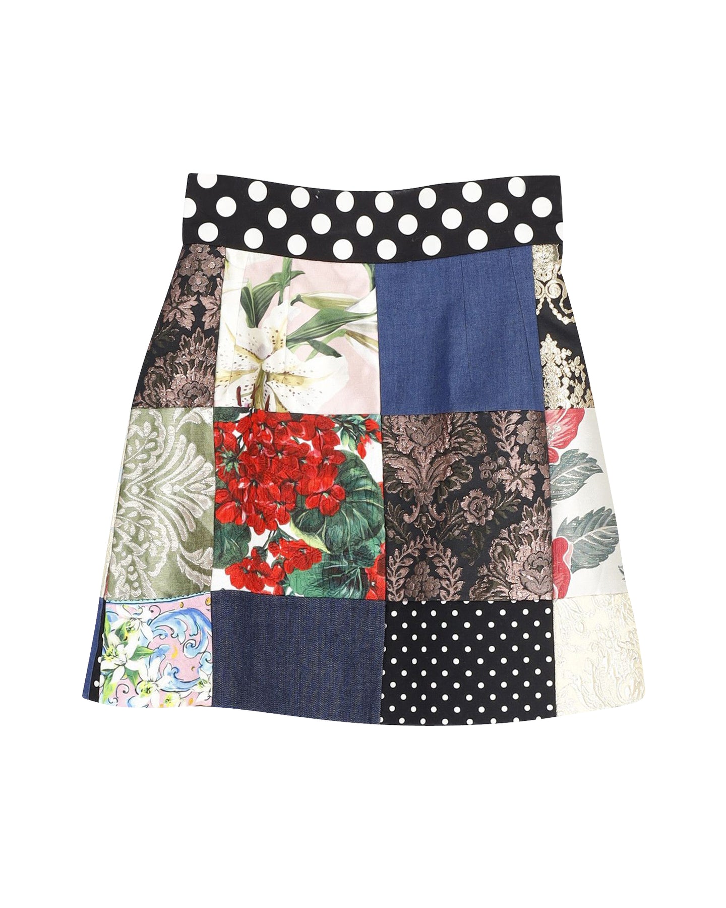 Dolce & Gabbana Jacquard Patchwork Minirock aus mehrfarbiger Baumwolle