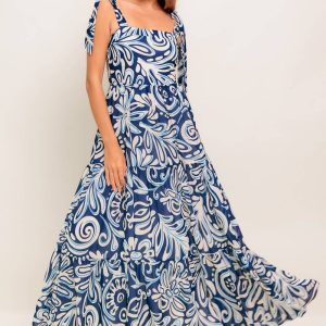 ISLAND SERENADE Marine gewebt Maxikleid