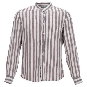 Brunello Cucinelli gestreiftes Hemd in weißem Leinen 7748700995644