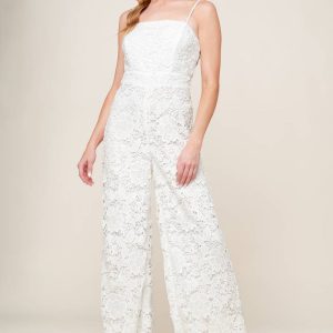 JUST ENOUGH OFF weiße gewebte Spitze Jumpsuit