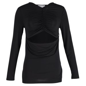 Cutout geraffte Stretch Top in schwarzer Baumwolle