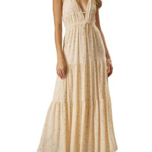 Ditsy mit Blumenmuster Halfter Maxikleid in Elfenbein