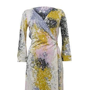 Diane Von Furstenberg Paint Splatter Print Wrap Kleid aus mehrfarbiger Seide 7748715053116
