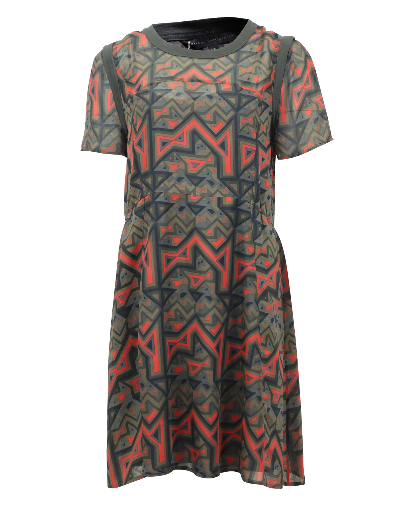 Marc von Marc Jacobs Geo-Maze A-Linie Kleid aus mehrfarbiger Seide