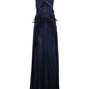 Self-Portrait Polka Dot Print Maxikleid in Marineblau Polyester 7748715905084