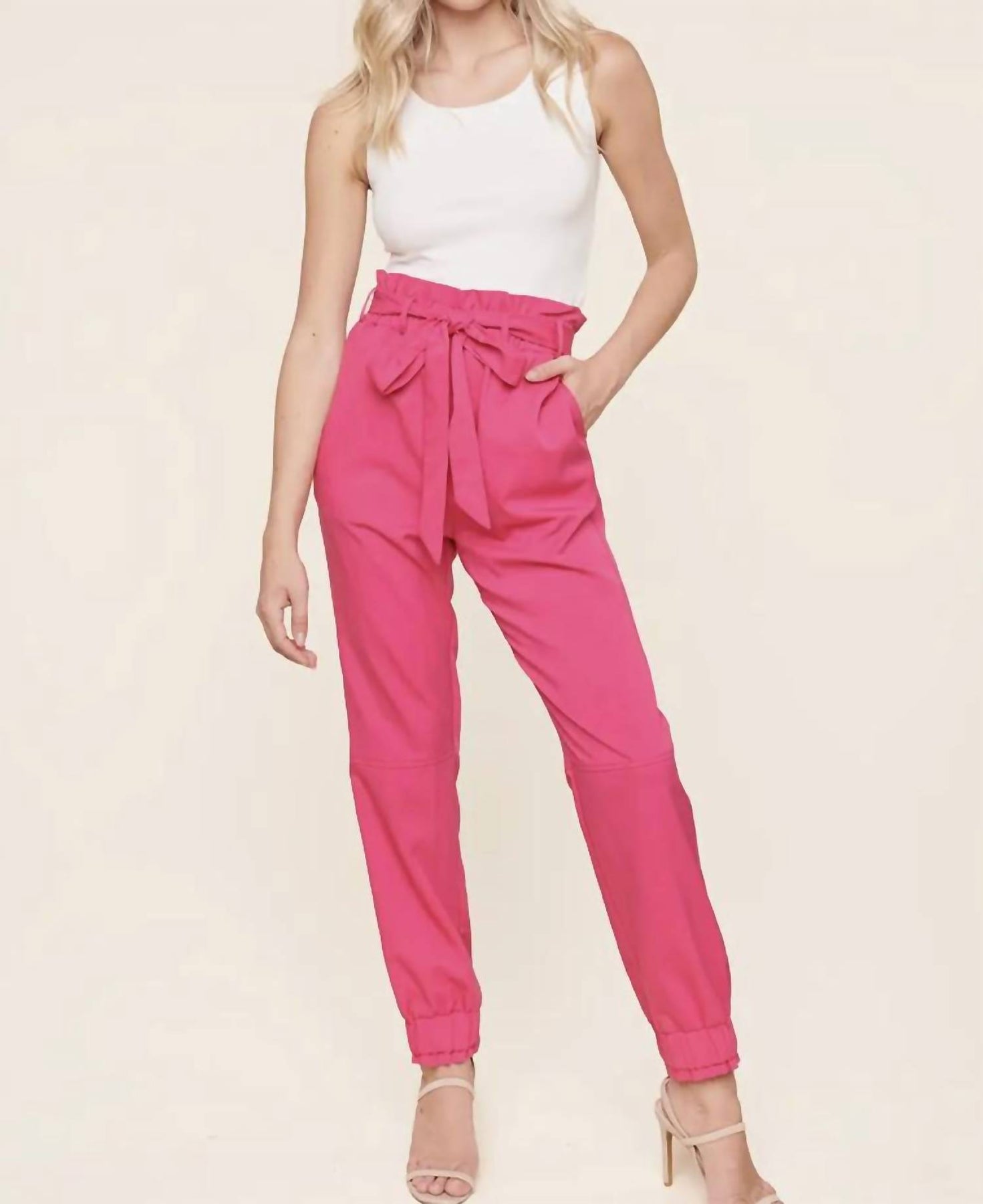 Papiertüte Taille Hose in heißem Rosa