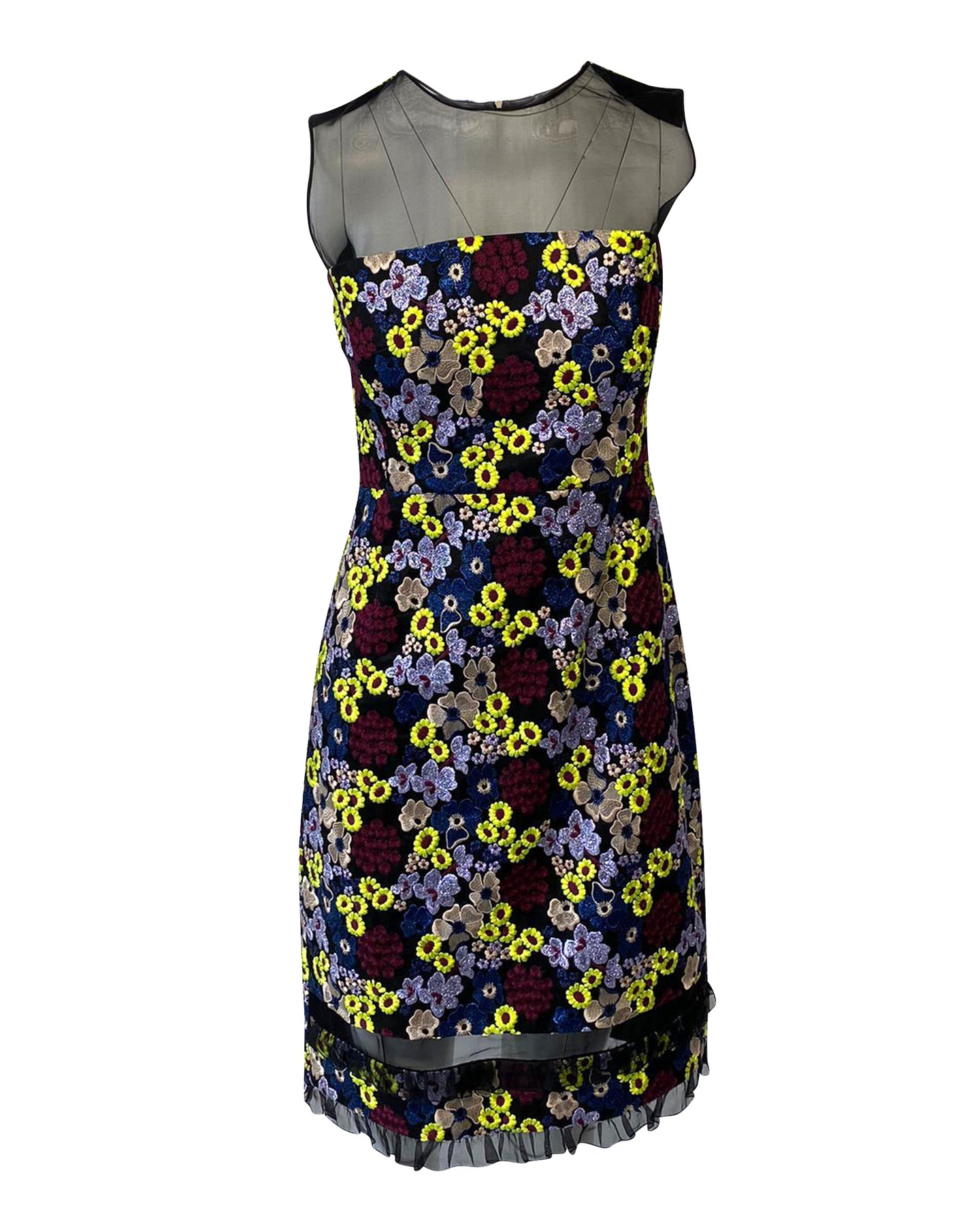 Erdem mit Blumenmuster bestickt Mantel Kleid mit Mesh-Ausschnitt