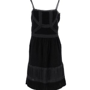 Moschino Lace-Trimmed ärmelloses Kleid aus schwarzer Baumwolle 7748715610172