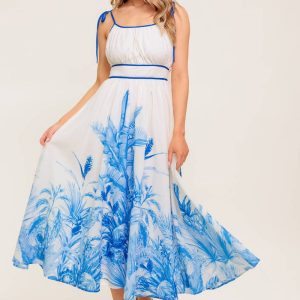 GARDEN BREEZE blau gewebt Midikleid