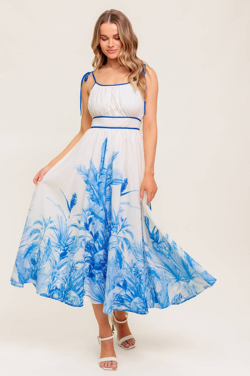 GARTEN BREEZE Blau gewebt MIDI Kleid