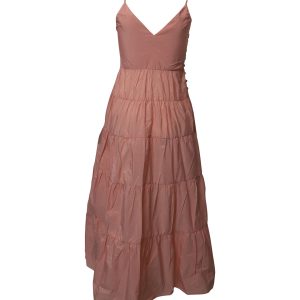 Maje Tiered Strappy ärmelloses Maxikleid aus Pfirsich Taft Polyester