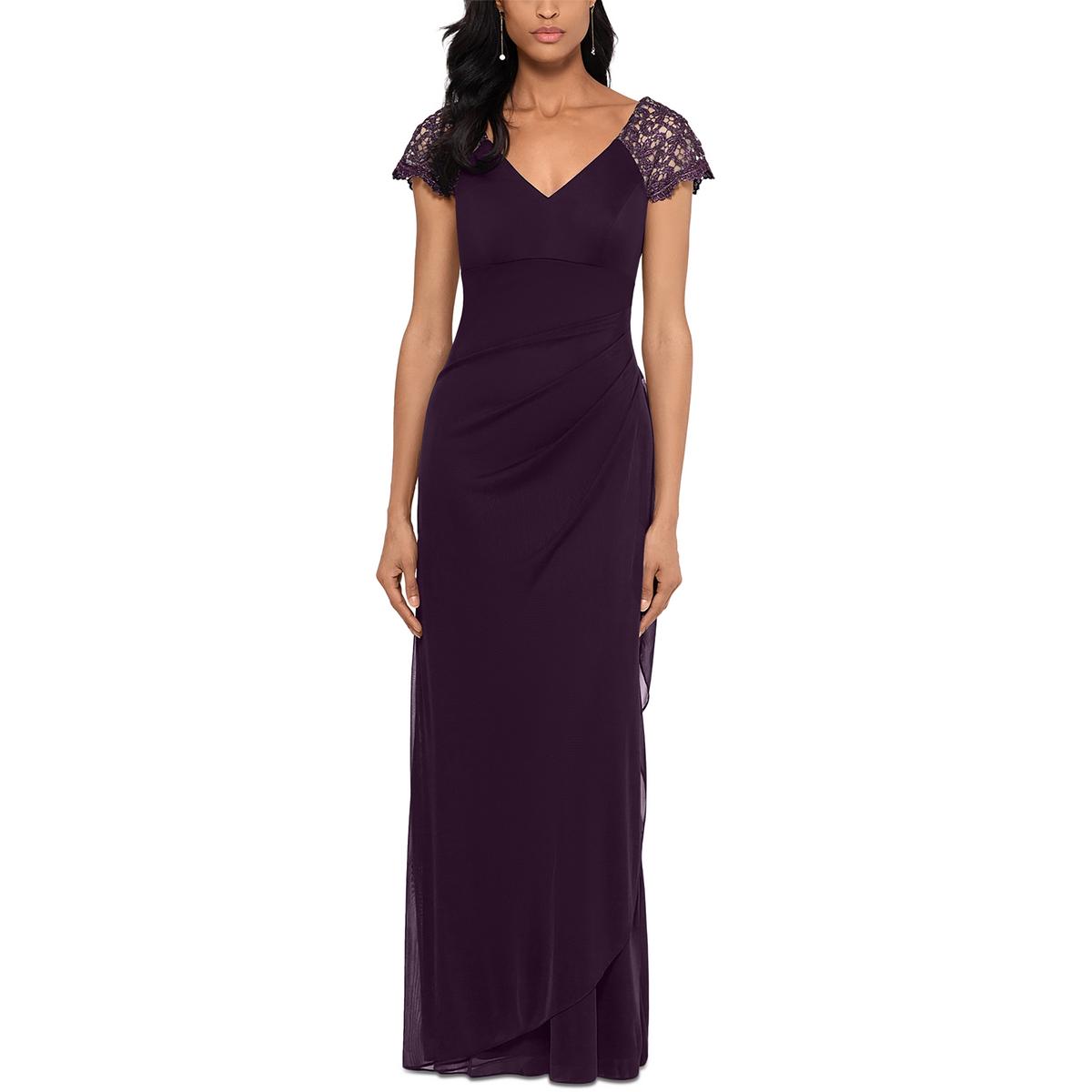 Petites Spitze Schulter V-Ausschnitt Maxi Kleid