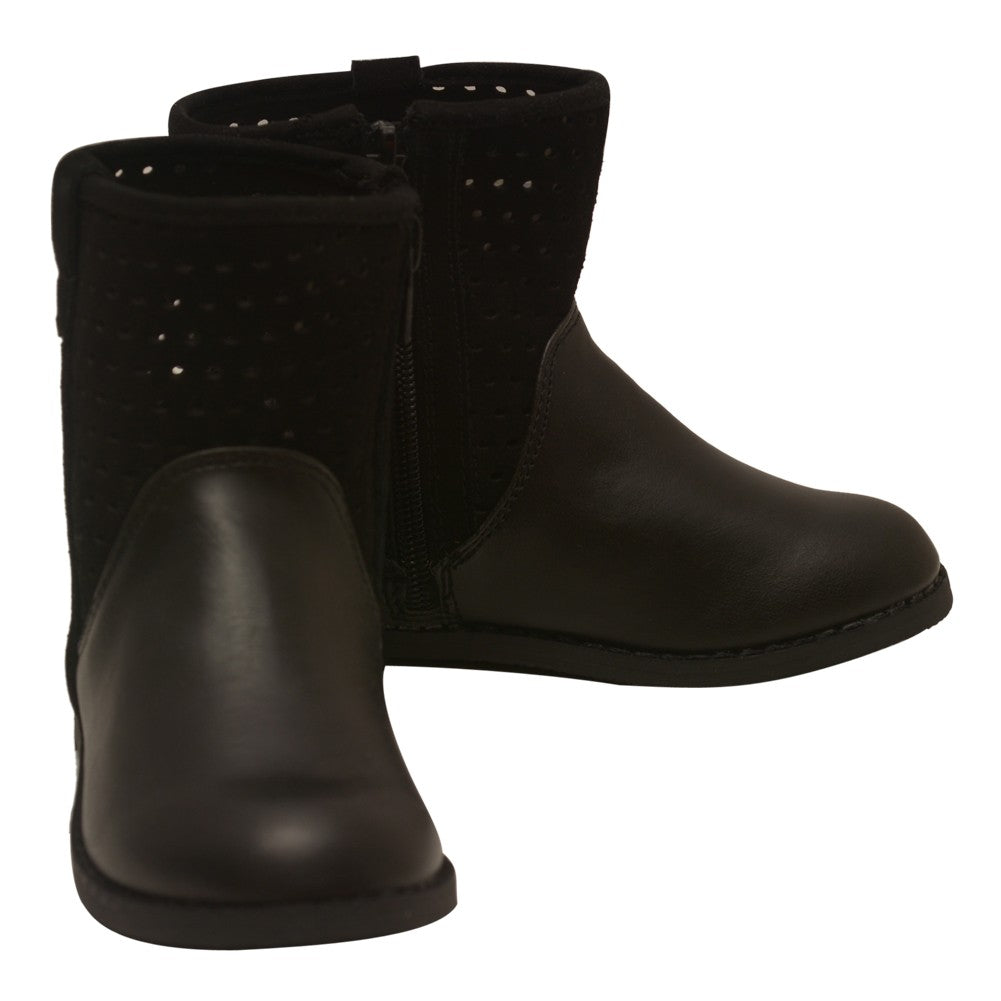 Mädchen Schwarz Echtes Wildleder Perforierte Obere Stiefel 7 Kleinkind-4 Kinder