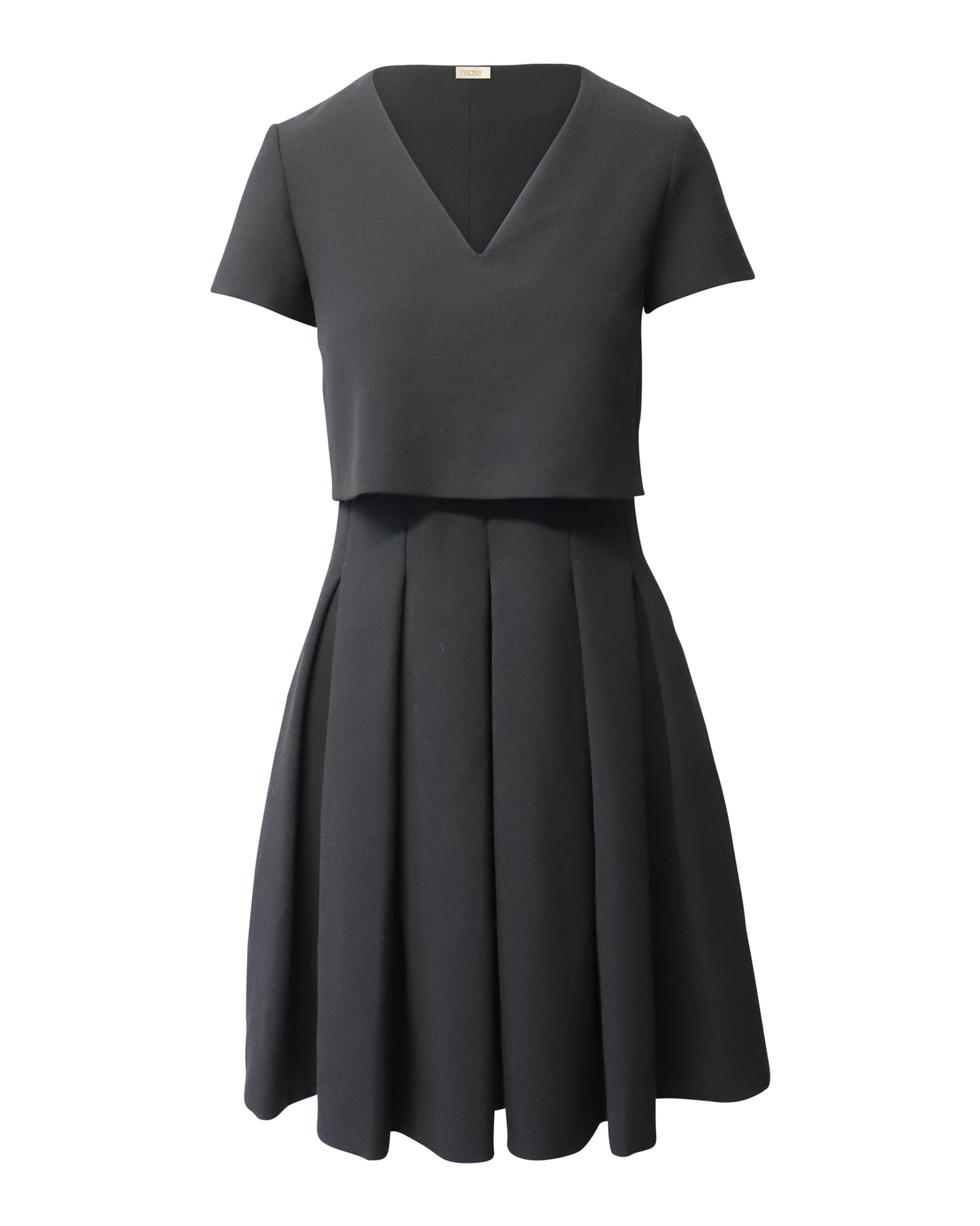 Maje Minikleid mit Falten aus schwarzem Polyester – Rock