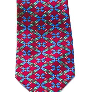 Hermes Herren klassisch Breite gestreifte Argyle gedruckt Seidenkrawatte Rot Grün Blau