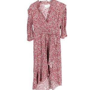 Ba&sh V-Ausschnitt gerafft asymmetrischen Saum Midikleid in roter Viskose