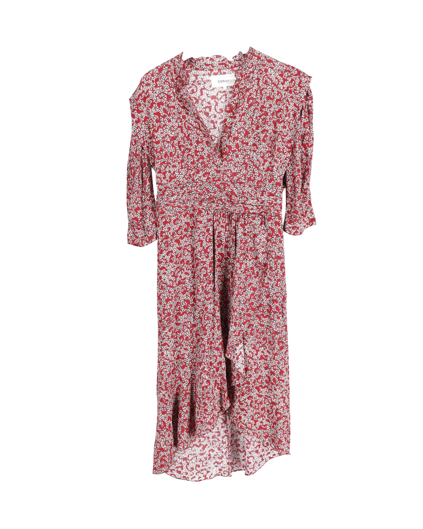 Ba&sh V-Ausschnitt Rüschen Asymmetrisch Saum Midikleid in roter Viskose